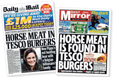 Tabloid headlines about the horsemeat scandal