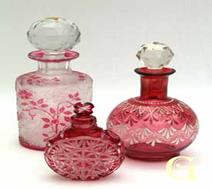 3 Pretty Cranberry glass scent bottles
