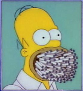 Homer Simpson smoking lots of cigarettes