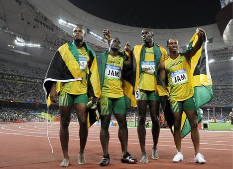 The victorious 4x100m relay quartet from the 2008 Beijing Olympic Games