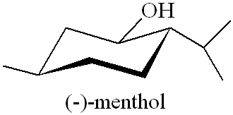 Side view of (-)-menthol showing the bulky groups in equatorial positions