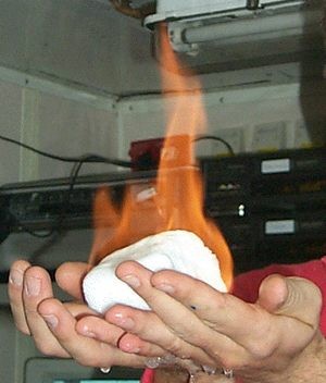 Methane hydrate flaming snowball
