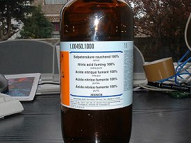A bottle of fuming nitric acid