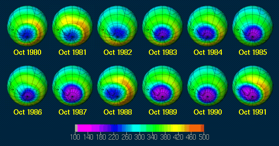 pictures of ozone levels in October above the Antarctic