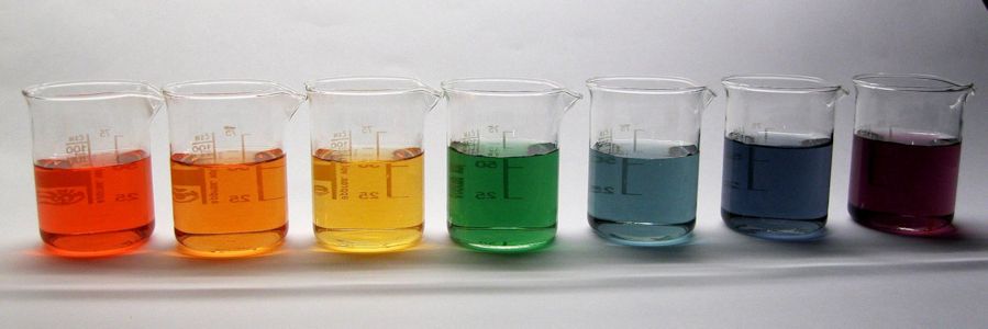 The colours of universal indicator at different pH values