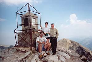 Ilian, Katya and Neil at the top of the highest mountain on the Balkan peninsula,Rila. Peak Musala,2925 m