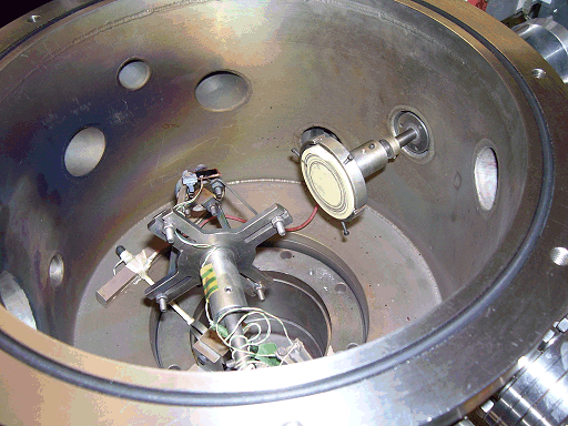 Photo of the inside of the chamber showing the (ZnO) target.