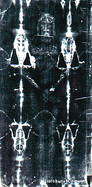The Turin Shroud showing the front half of the body
