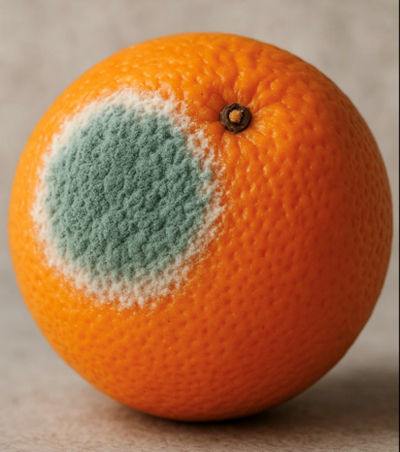Penicillium citrinum growing on an orange