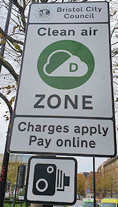 Clean Air Zone sign in Bristol, UK