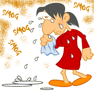 Woman crying because of smog