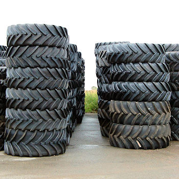 A stack of tractor tyres