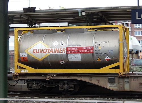 Rail container filed with phosphorus