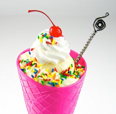 An ice-cream sundae with a Maraschino cherry