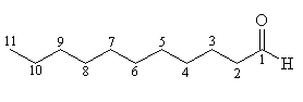 An aldehyde, showing carbon numbering