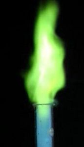 Diborane burns in oxygen with a green flame