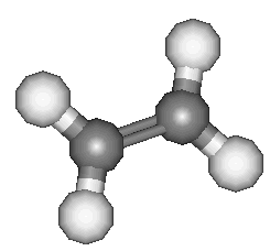 Ethene, ball and stick structure