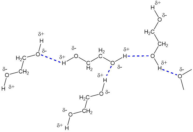 The hydrogen bonding in ethylene glycol