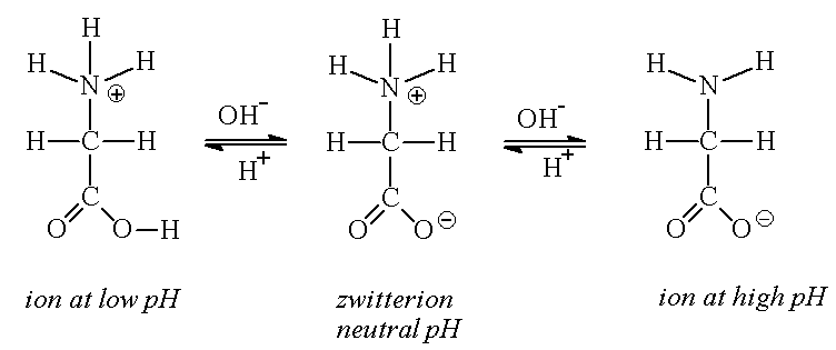 Zwitterions at different pH levels
