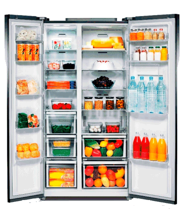 A fridge uses refrigerant gases like HFCs