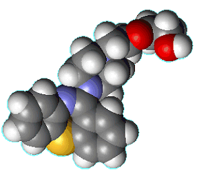Quetiapine - spacefill - click for 3D VRML structure