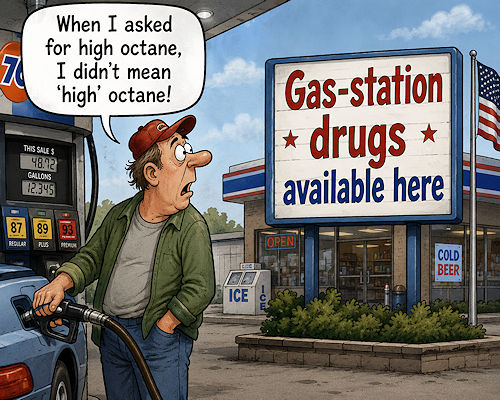 Cartoon about gas-station drugs Cartoon about gas-station drugs