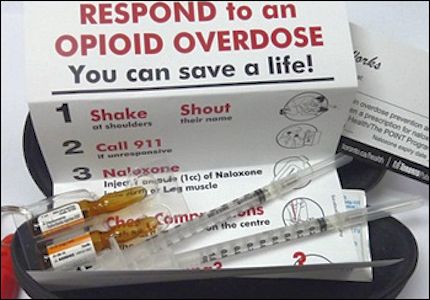 A naloxone kit with instructions