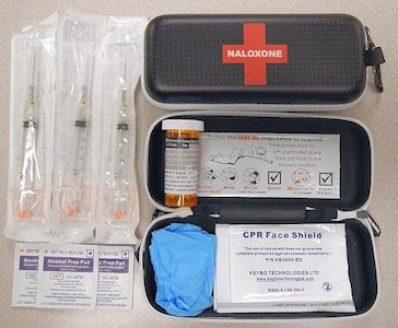 A naloxone kit supplied to Canadian paramedics