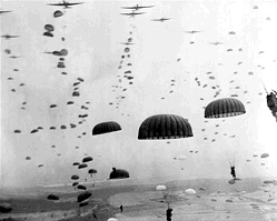 Thousands of nylon parachutes during the Arnhem landings in WW2