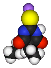 Spacefill model of sodium thiopental