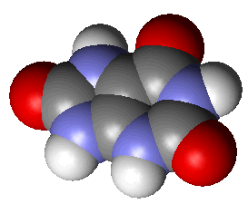 Uric acid spacefill structure - click for 3D structure