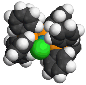 Spacefill model of Wilkinson's catalyst