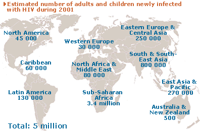 Map of newly infected, 2001